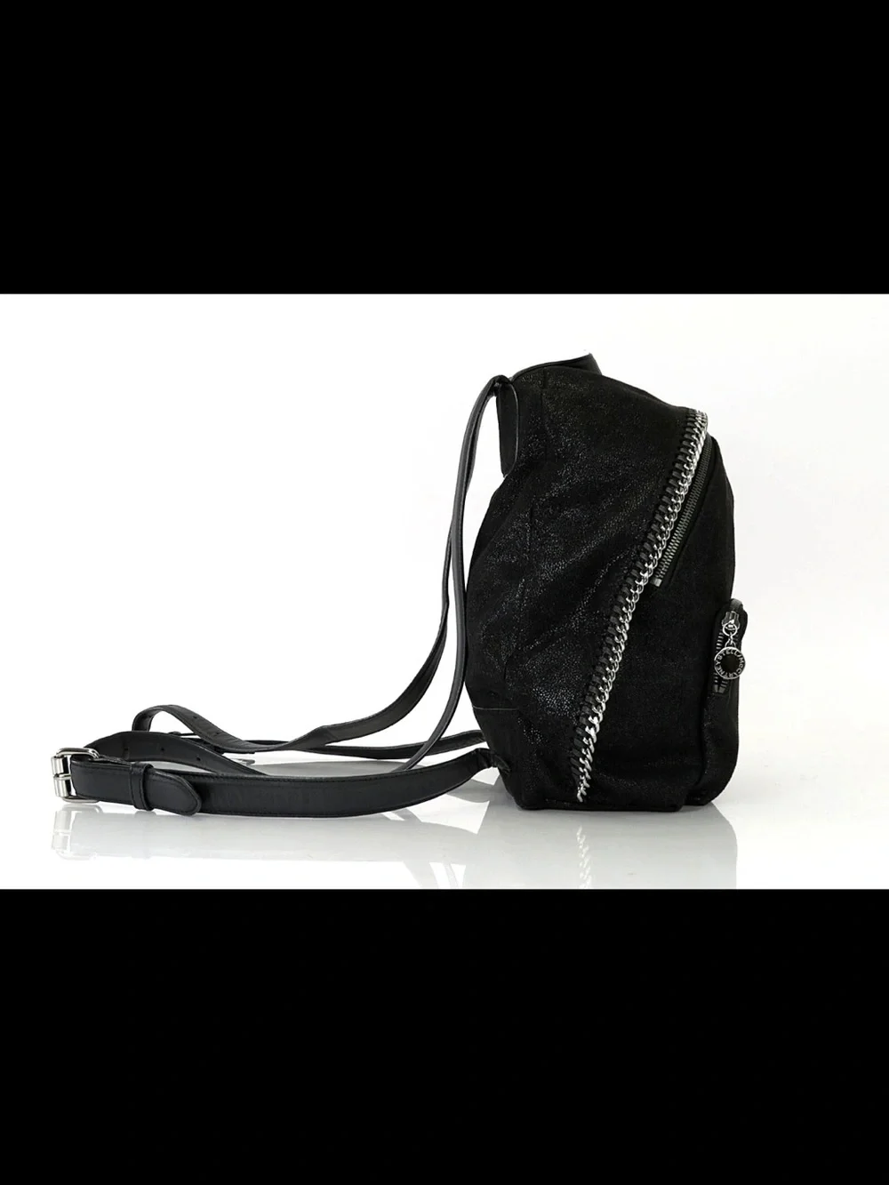 Stella McCartney Black Suede Backpack with Silver Chain Trim